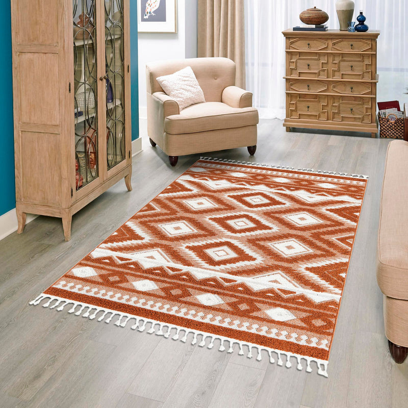 Sahara Chic Collection Area Rug - Fez Rectangle Rust Red lifestyle 67