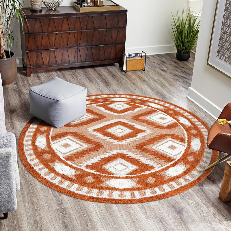 Sahara Chic Collection Area Rug - Fez Round Rust Red lifestyle 213