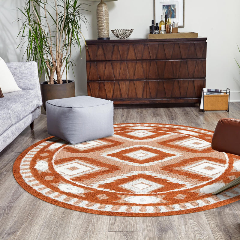 Sahara Chic Collection Area Rug - Fez Round Rust Red lifestyle 221