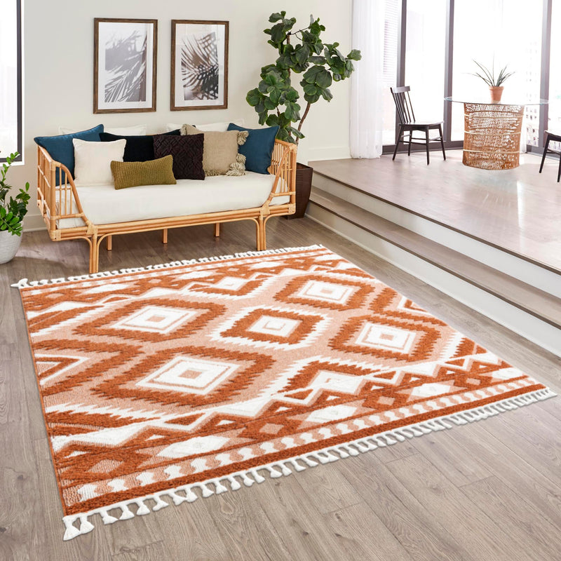 Sahara Chic Collection Area Rug - Fez Square Rust Red lifestyle 214