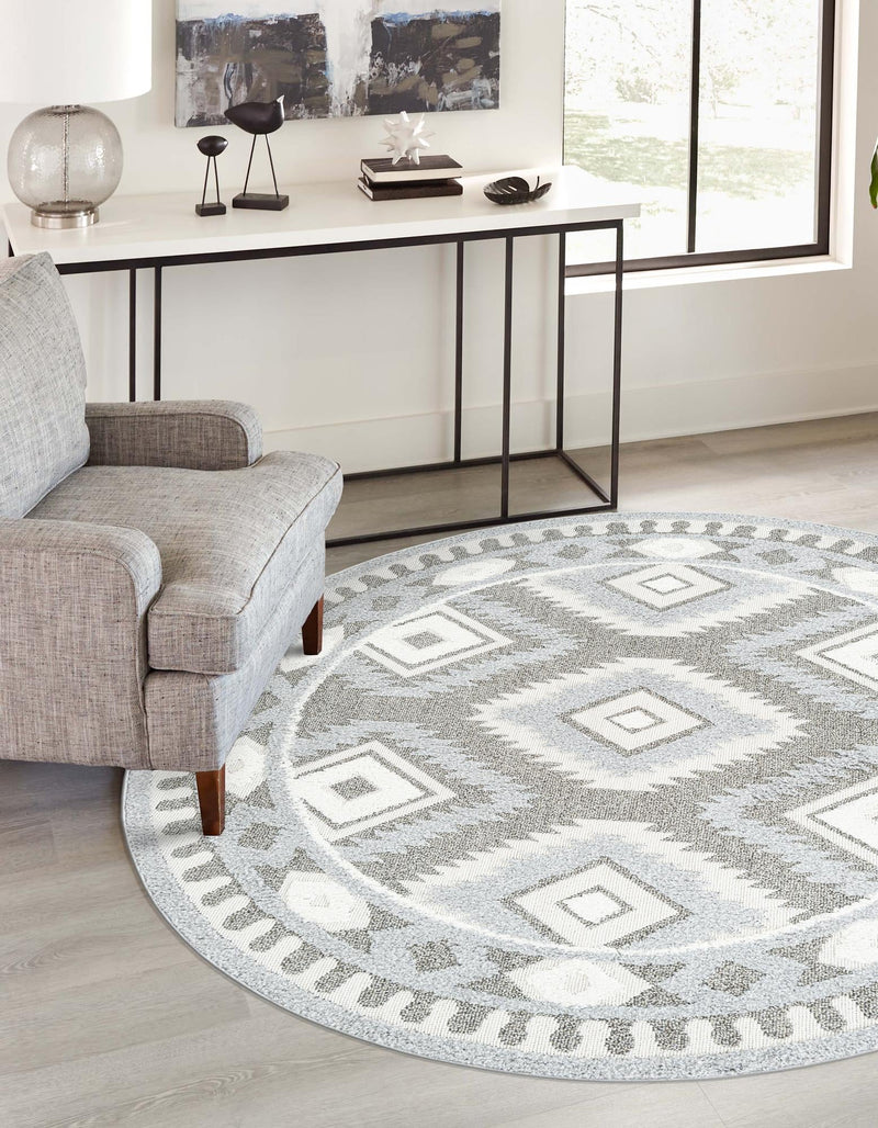 Sahara Chic Collection Area Rug - Fez Round Gray lifestyle 89