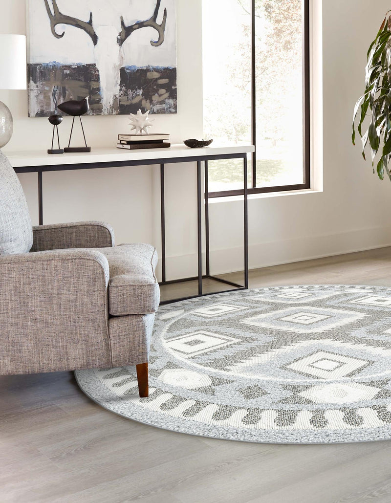 Sahara Chic Collection Area Rug - Fez Round Gray lifestyle 98