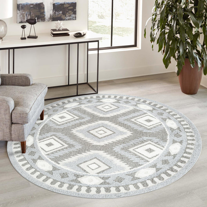 Sahara Chic Collection Area Rug - Fez Round Gray lifestyle 215