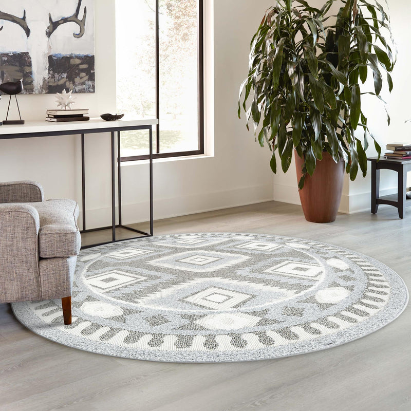 Sahara Chic Collection Area Rug - Fez Round Gray lifestyle 223