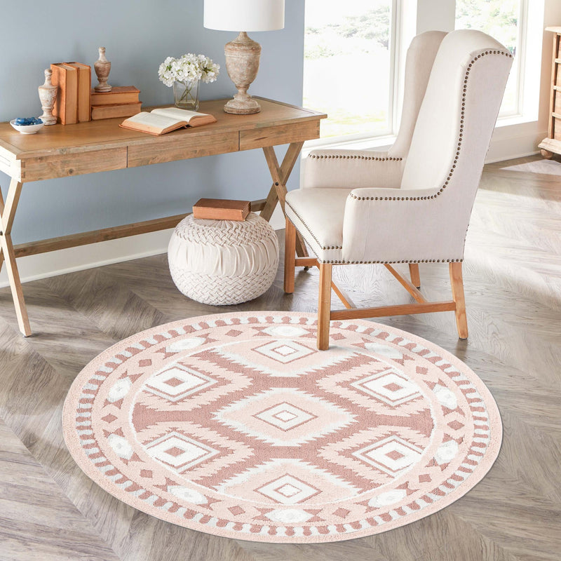 Sahara Chic Collection Area Rug - Fez Round Pink lifestyle 216