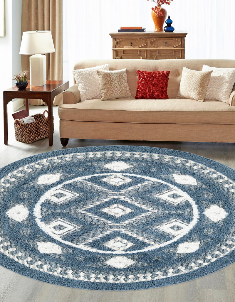 Sahara Chic Collection Area Rug - Fez Round Blue lifestyle 99