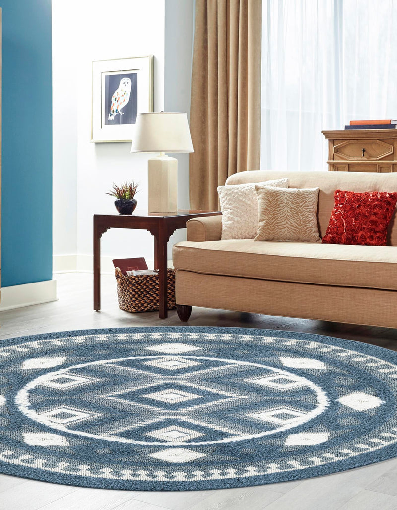 Sahara Chic Collection Area Rug - Fez Round Blue lifestyle 113