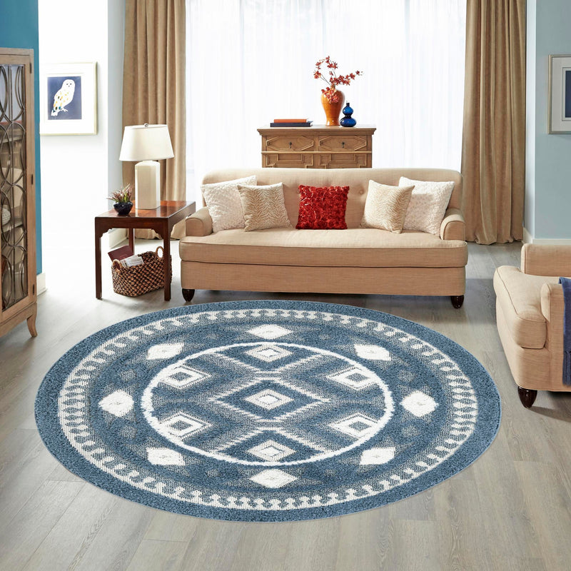 Sahara Chic Collection Area Rug - Fez Round Blue lifestyle 162