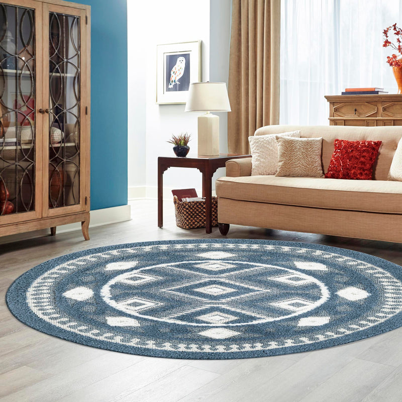 Sahara Chic Collection Area Rug - Fez Round Blue lifestyle 173