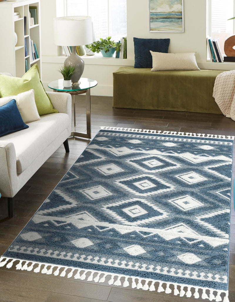 Sahara Chic Collection Area Rug - Fez Rectangle Blue lifestyle 6