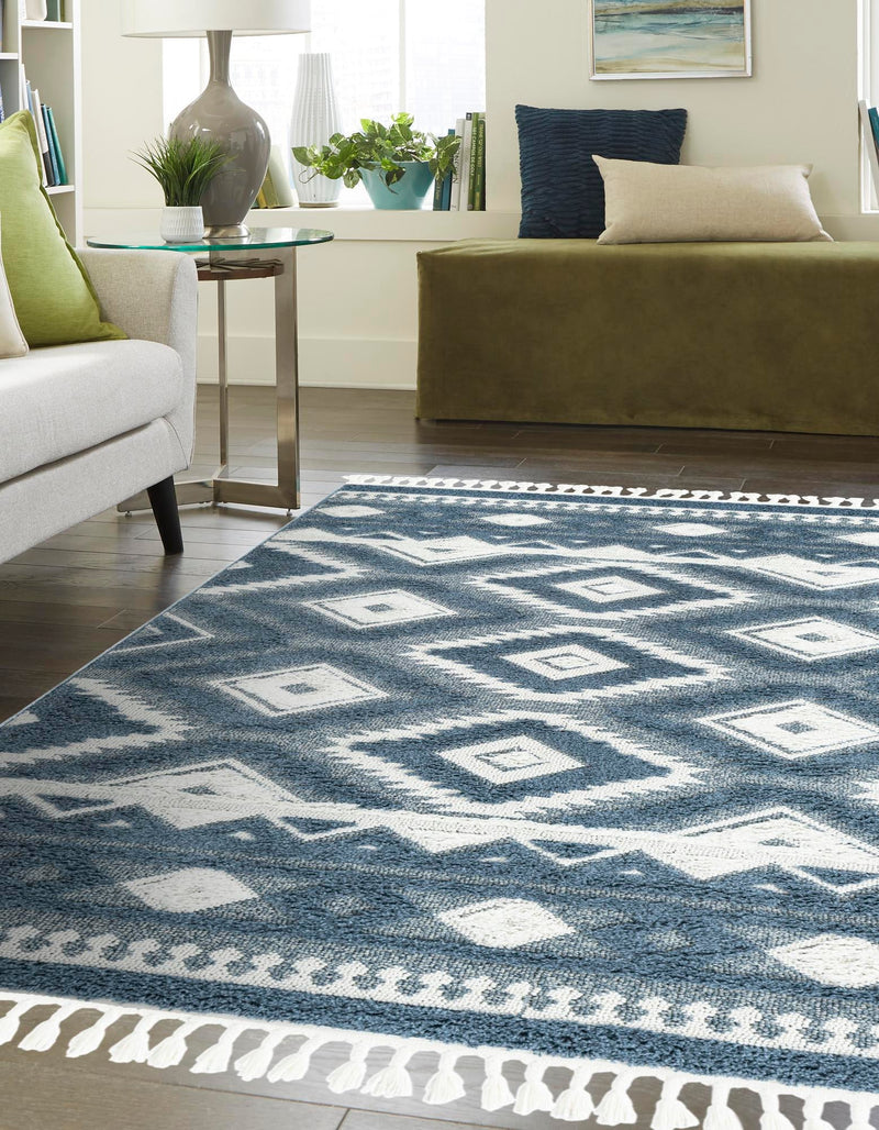 Sahara Chic Collection Area Rug - Fez Rectangle Blue lifestyle 11
