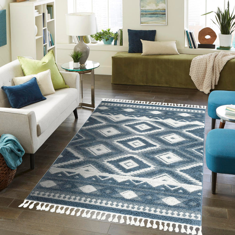 Sahara Chic Collection Area Rug - Fez Rectangle Blue lifestyle 66