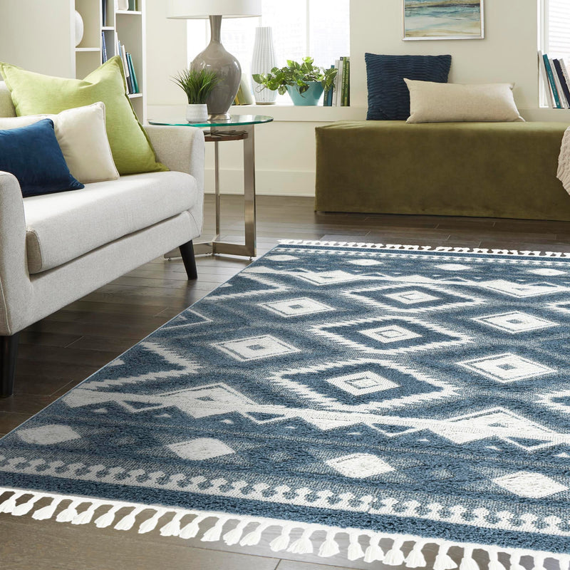 Sahara Chic Collection Area Rug - Fez Rectangle Blue lifestyle 71
