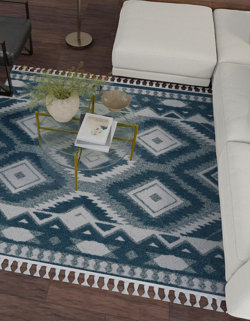 Sahara Chic Collection Area Rug - Fez Square Blue lifestyle 100