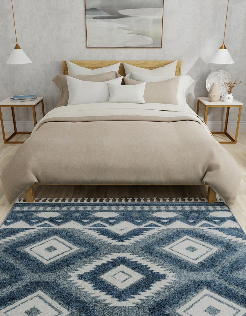 Sahara Chic Collection Area Rug - Fez Square Blue lifestyle 114