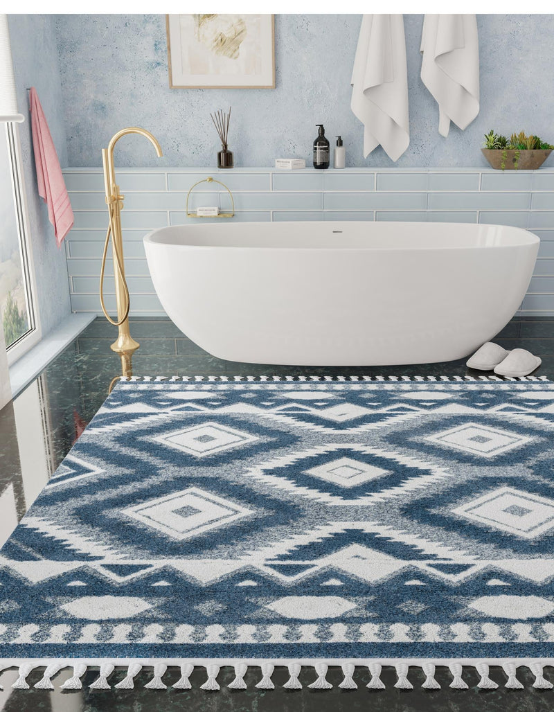 Sahara Chic Collection Area Rug - Fez Square Blue lifestyle 120