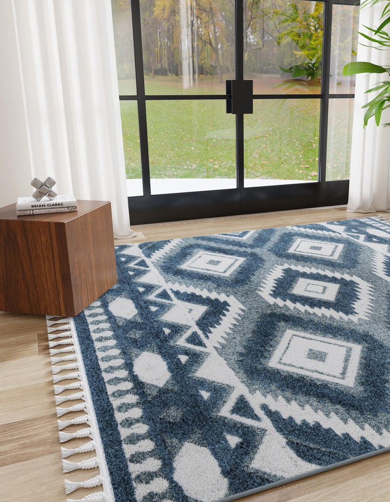 Sahara Chic Collection Area Rug - Fez Square Blue lifestyle 123