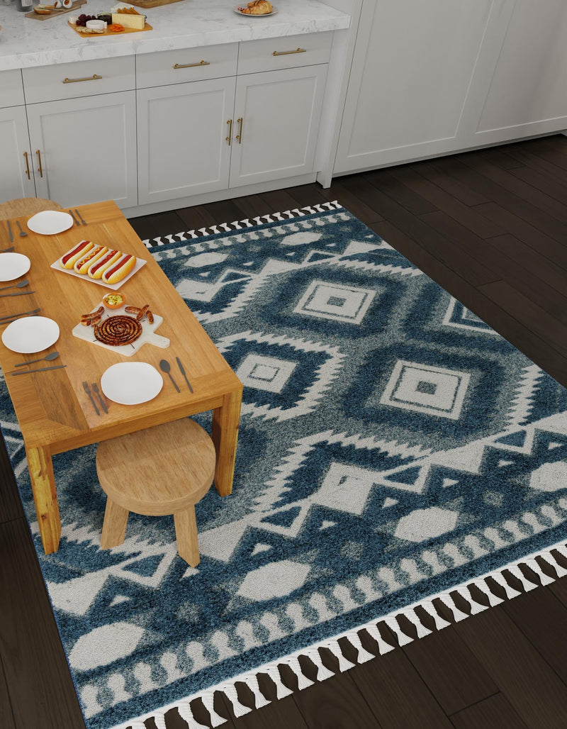 Sahara Chic Collection Area Rug - Fez Square Blue lifestyle 126