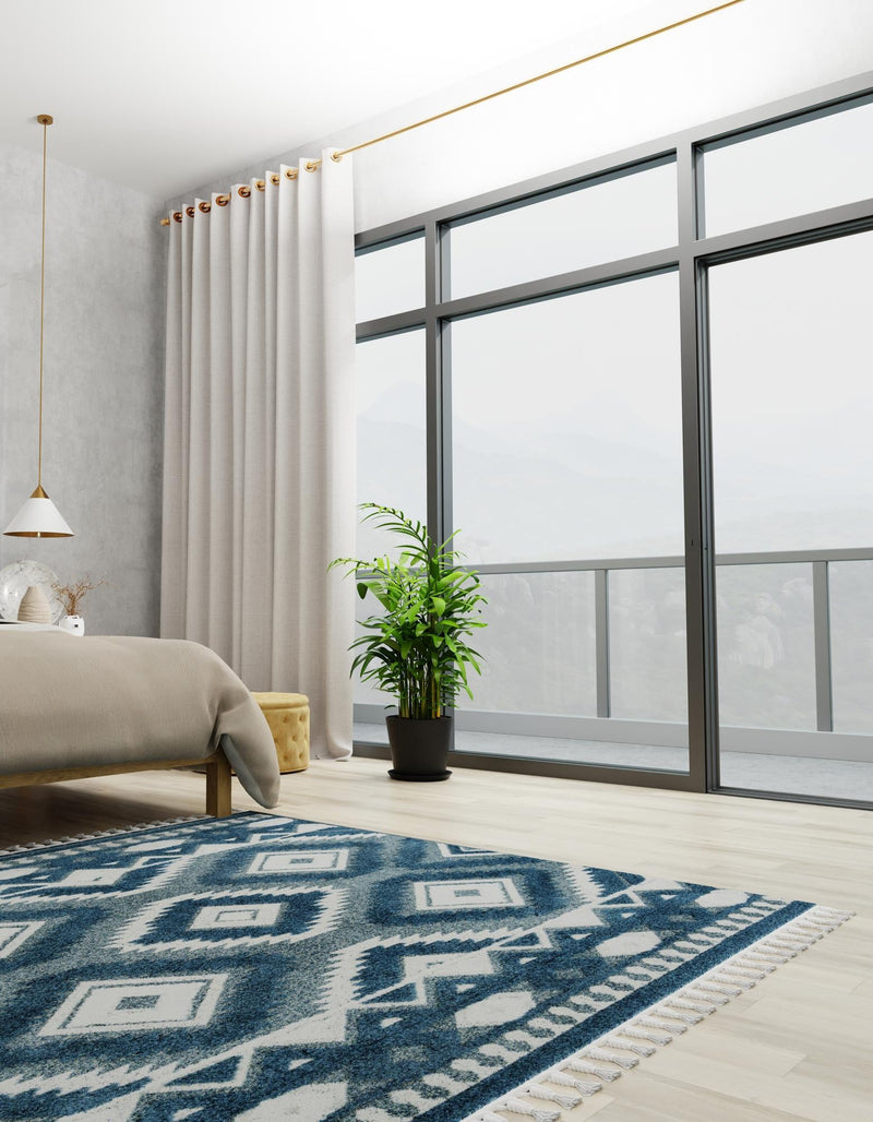 Sahara Chic Collection Area Rug - Fez Square Blue lifestyle 129