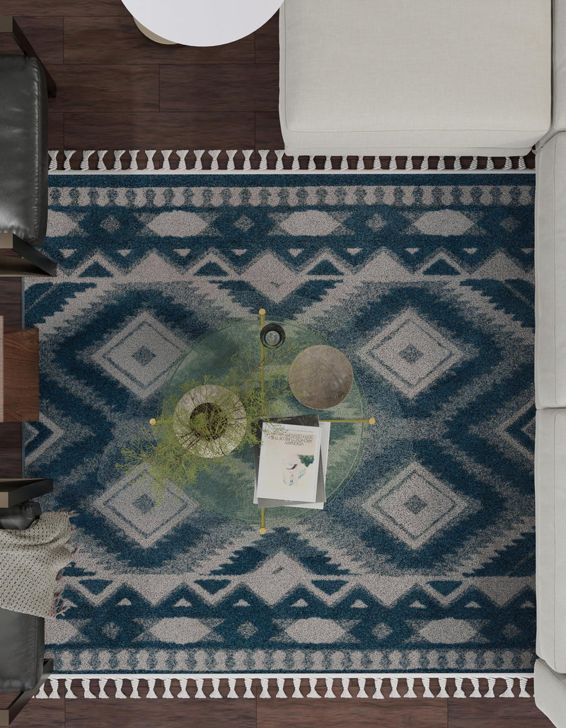 Sahara Chic Collection Area Rug - Fez Square Blue lifestyle 137