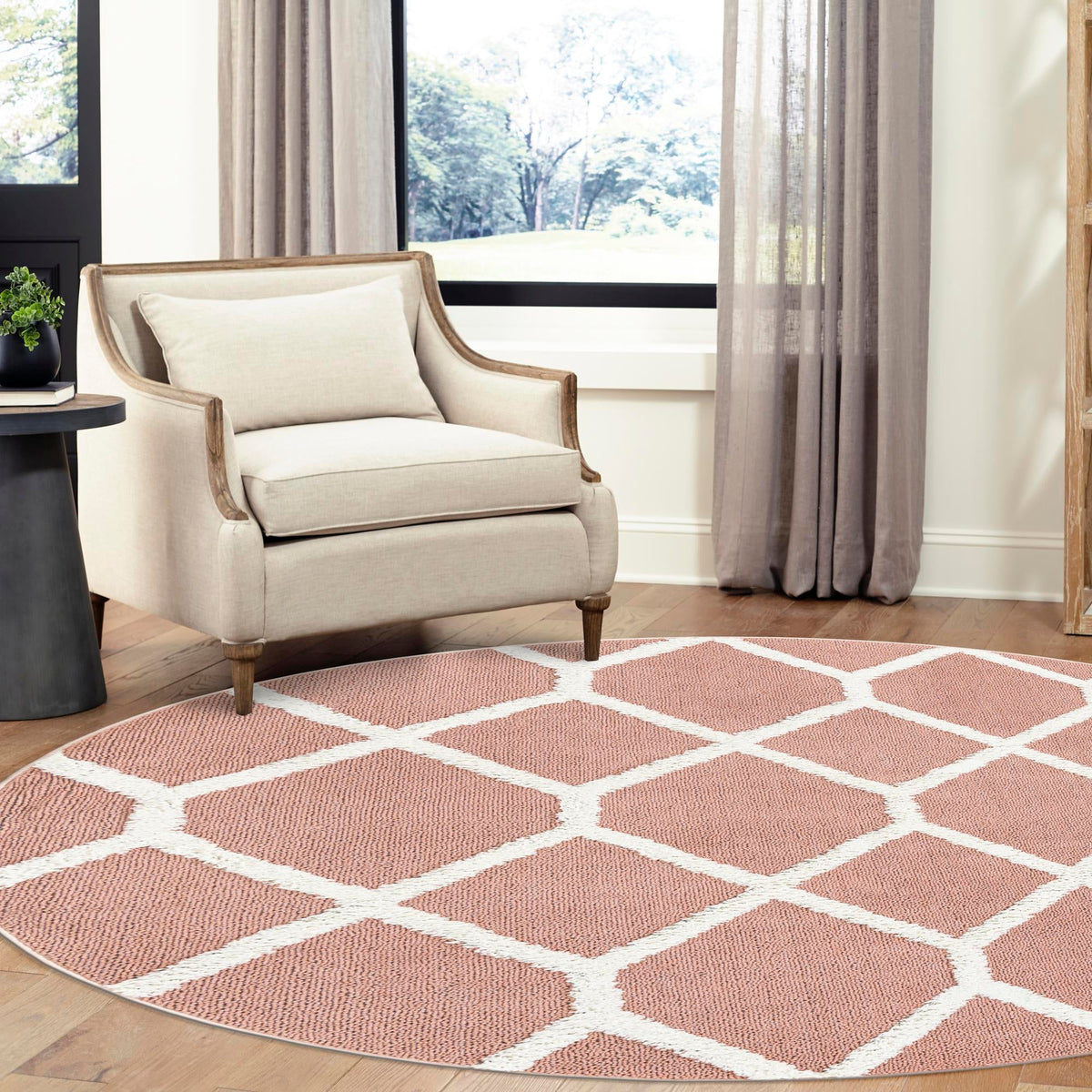 Sahara Chic Collection Area Rug - Tuareg Round Pink lifestyle 122