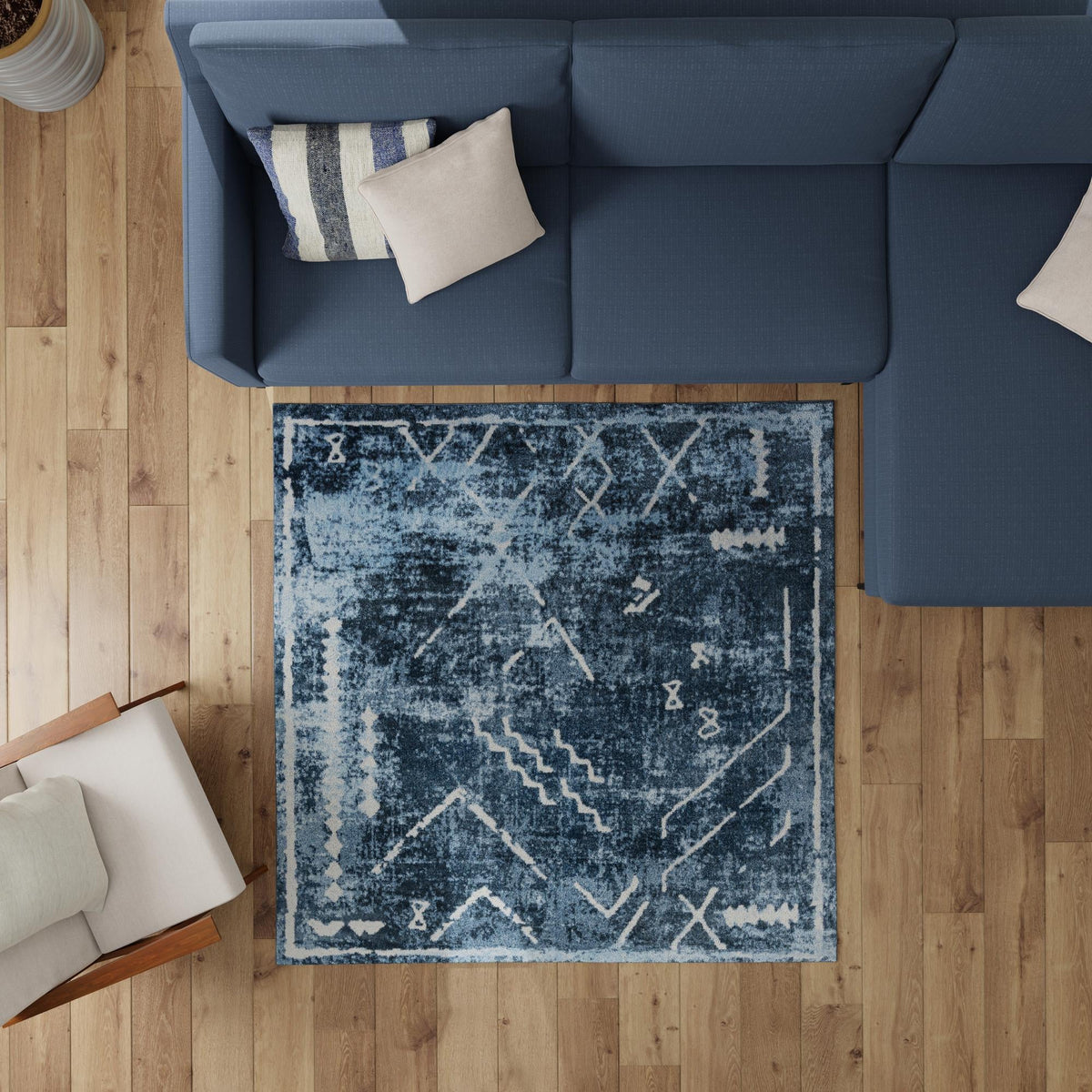 Aegean Elegance Washables Collection Area Rug - Santorini Square Navy Blue lifestyle 72