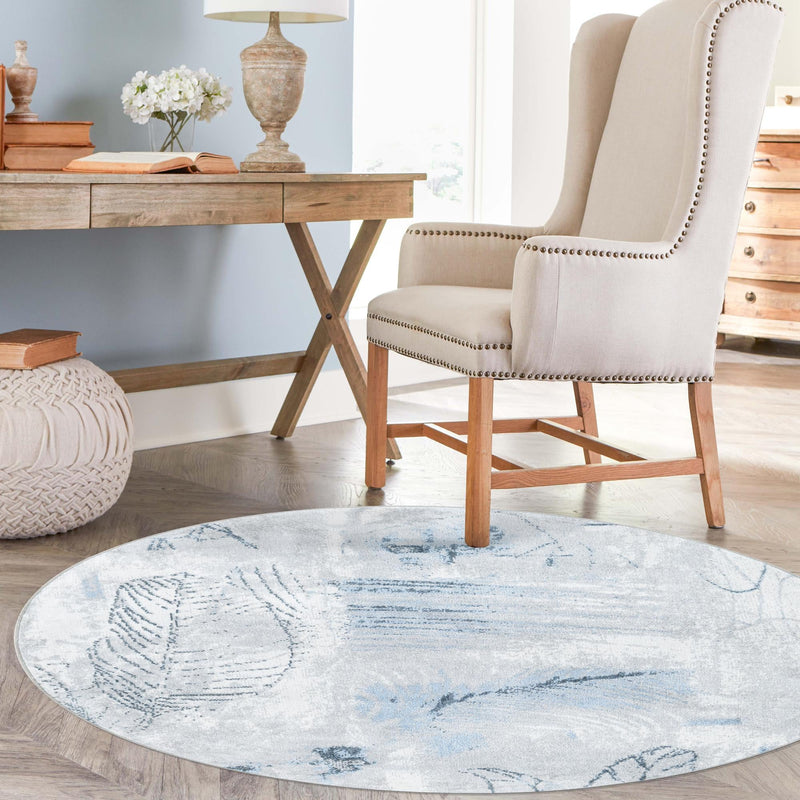 Aegean Elegance Washables Collection Area Rug - Paros Round Ivory Gray lifestyle 67