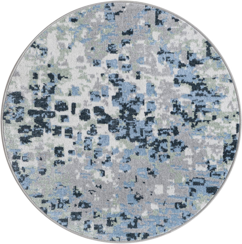Aegean Elegance Washables Collection Area Rug - Andros Round Gray Navy Green lifestyle 17