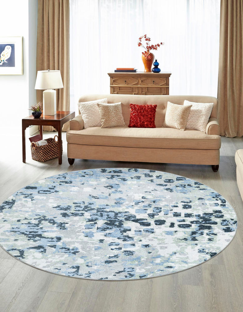 Aegean Elegance Washables Collection Area Rug - Andros Round Gray Navy Green lifestyle 20