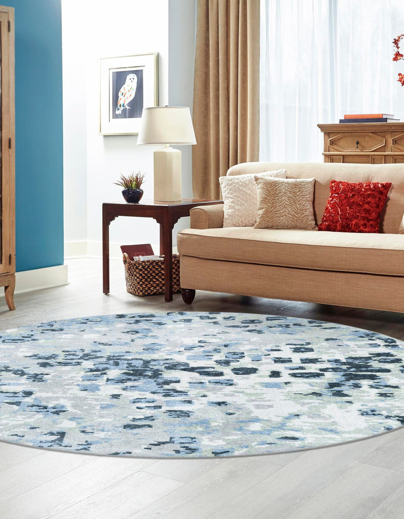 Aegean Elegance Washables Collection Area Rug - Andros Round Gray Navy Green lifestyle 23
