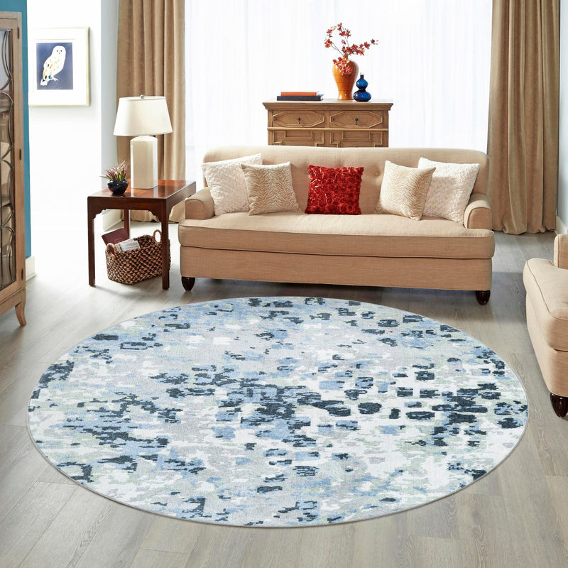 Aegean Elegance Washables Collection Area Rug - Andros Round Gray Navy Green lifestyle 66