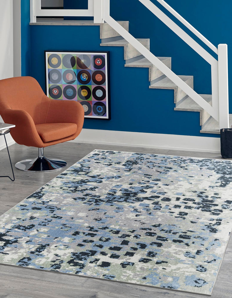 Aegean Elegance Washables Collection Area Rug - Andros Rectangle Gray Navy Green lifestyle 2