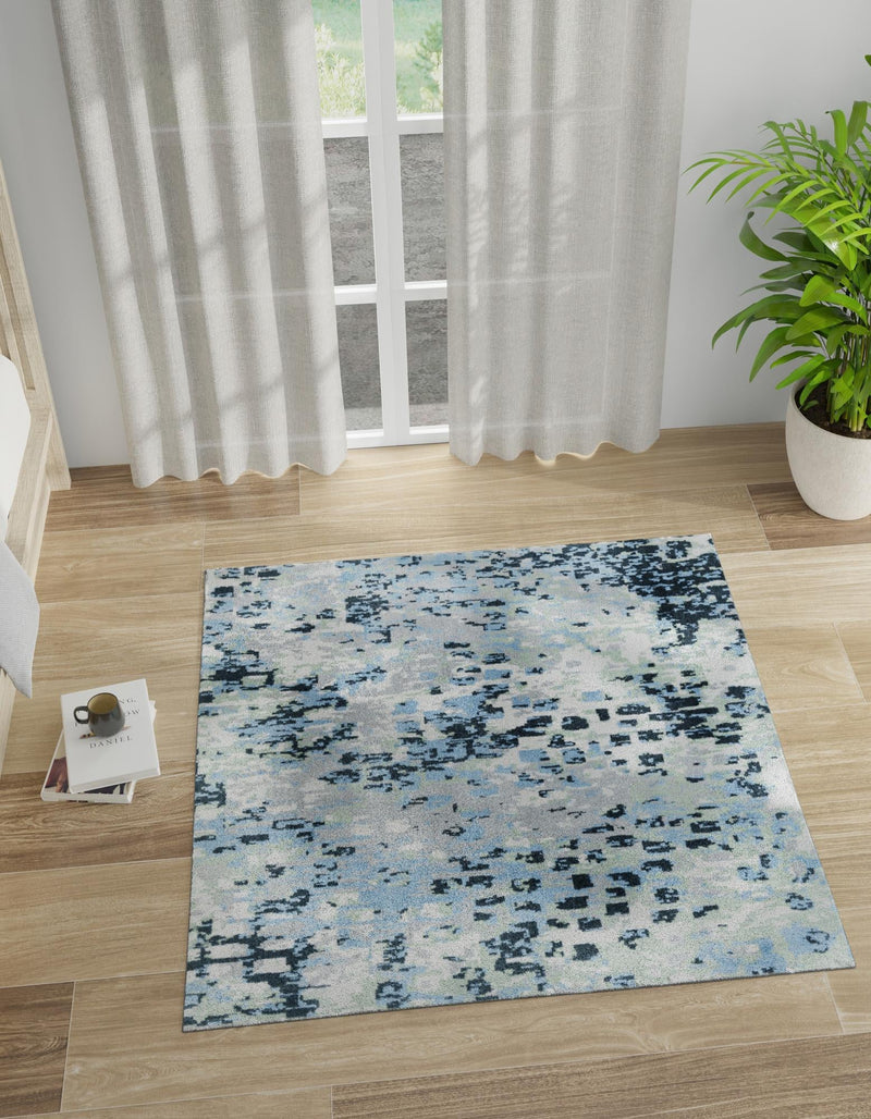 Aegean Elegance Washables Collection Area Rug - Andros Square Gray Navy Green lifestyle 21