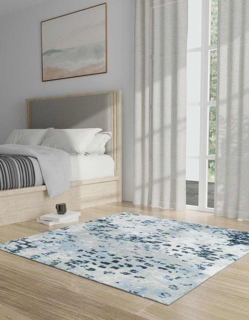 Aegean Elegance Washables Collection Area Rug - Andros Square Gray Navy Green lifestyle 24