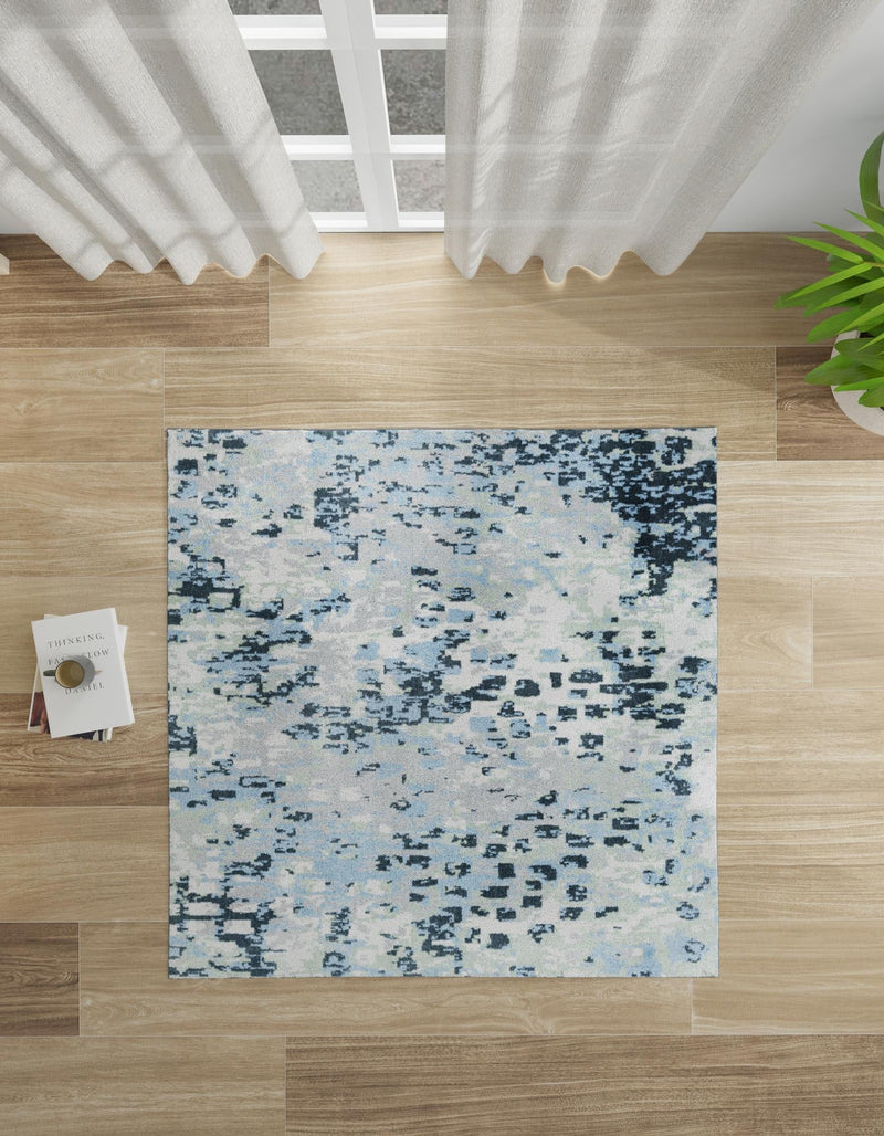 Aegean Elegance Washables Collection Area Rug - Andros Square Gray Navy Green lifestyle 64