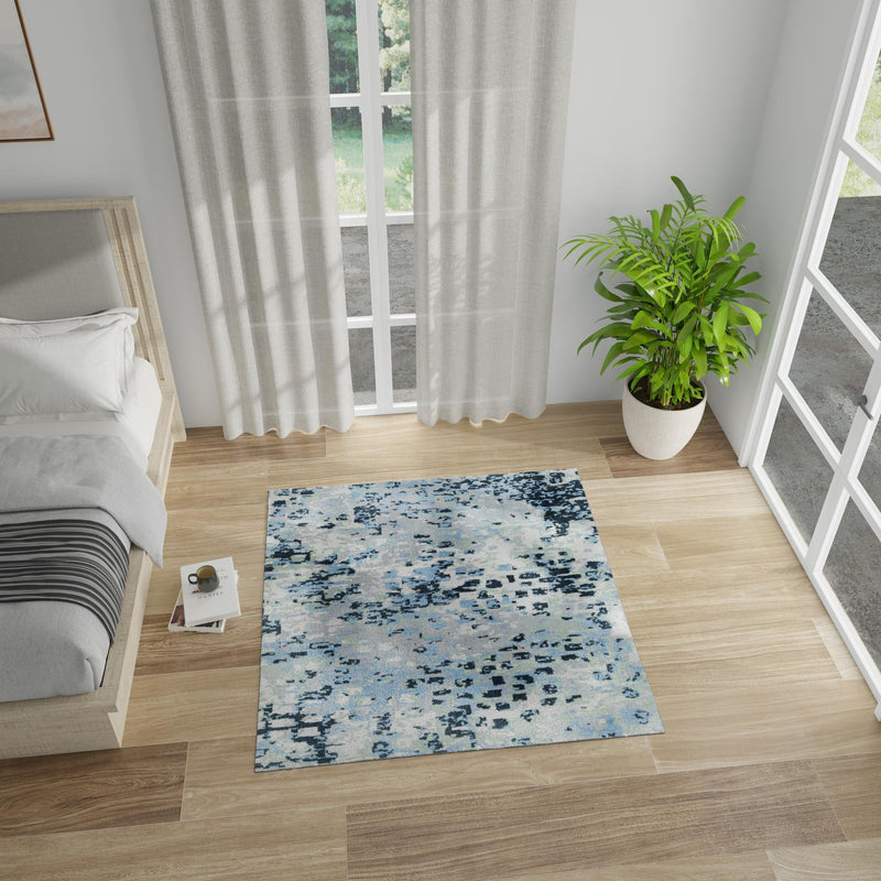 Aegean Elegance Washables Collection Area Rug - Andros Square Gray Navy Green lifestyle 67