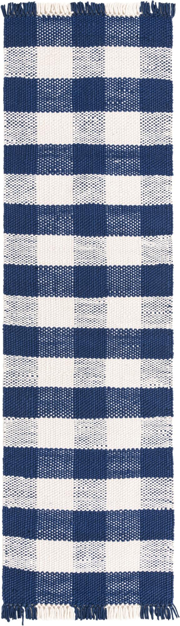 Sustainable Grid Indoor-Outdoor Oasis Collection Area Rug - Savannah Runner Navy Blue lifestyle 70