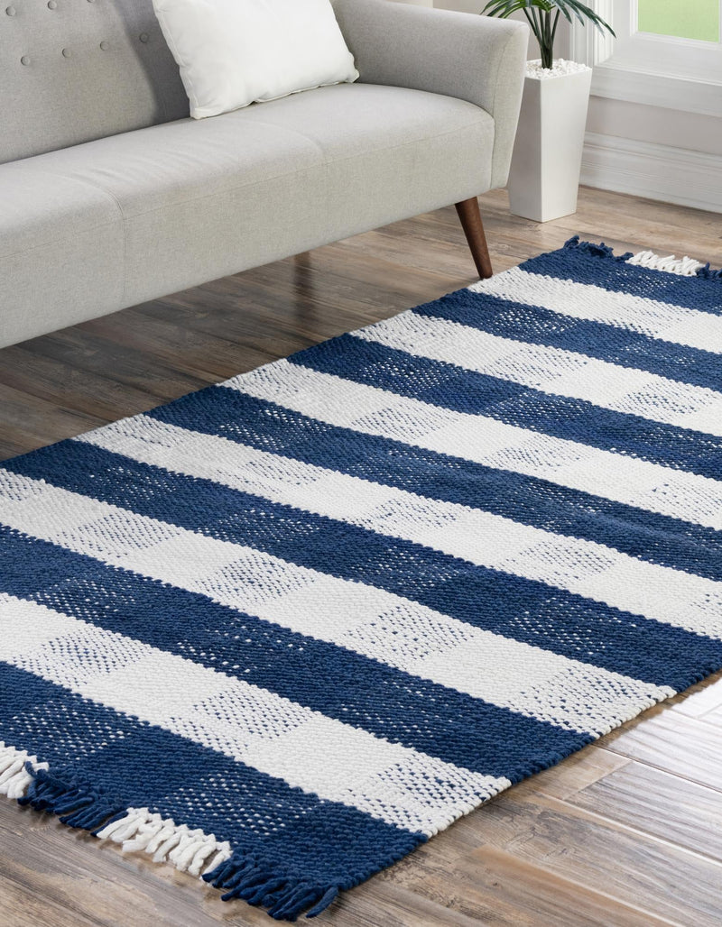 Sustainable Grid Indoor-Outdoor Oasis Collection Area Rug - Savannah Rectangle Navy Blue lifestyle 13