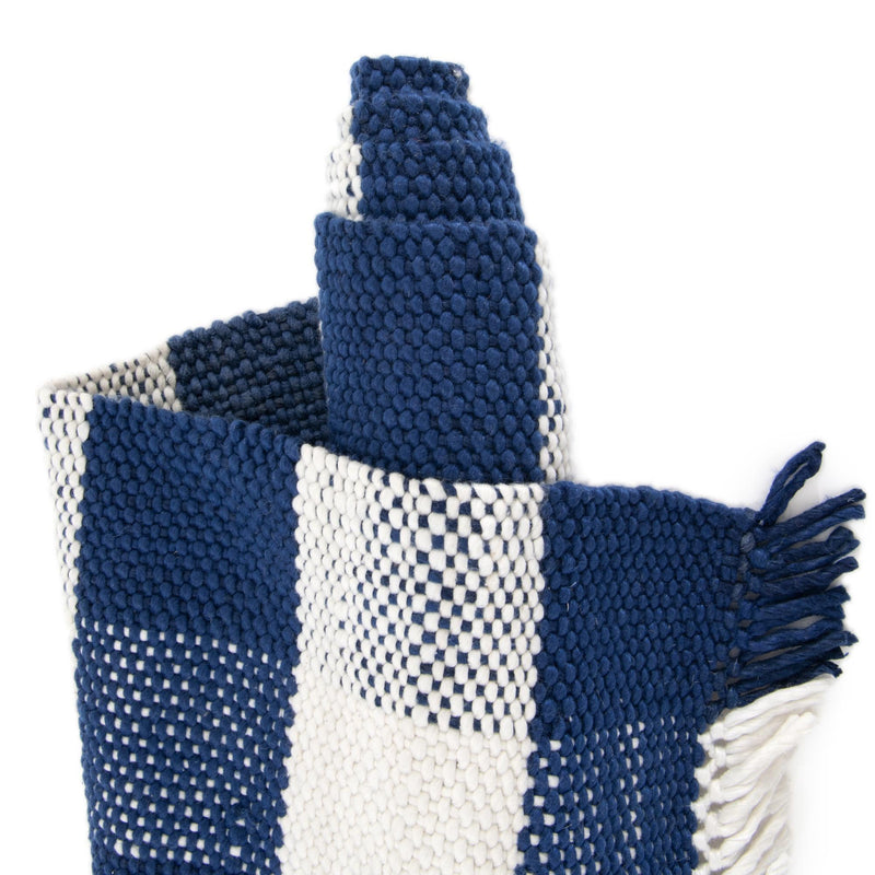Sustainable Grid Indoor-Outdoor Oasis Collection Area Rug - Savannah Rectangle Navy Blue lifestyle 52