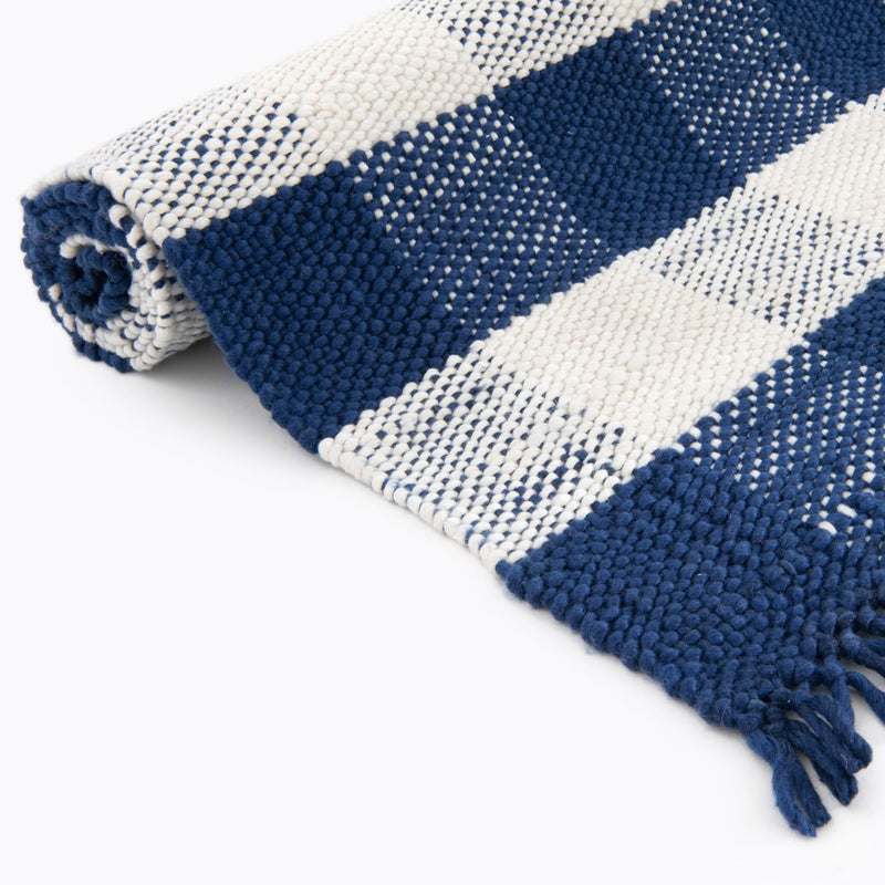 Sustainable Grid Indoor-Outdoor Oasis Collection Area Rug - Savannah Rectangle Navy Blue lifestyle 55