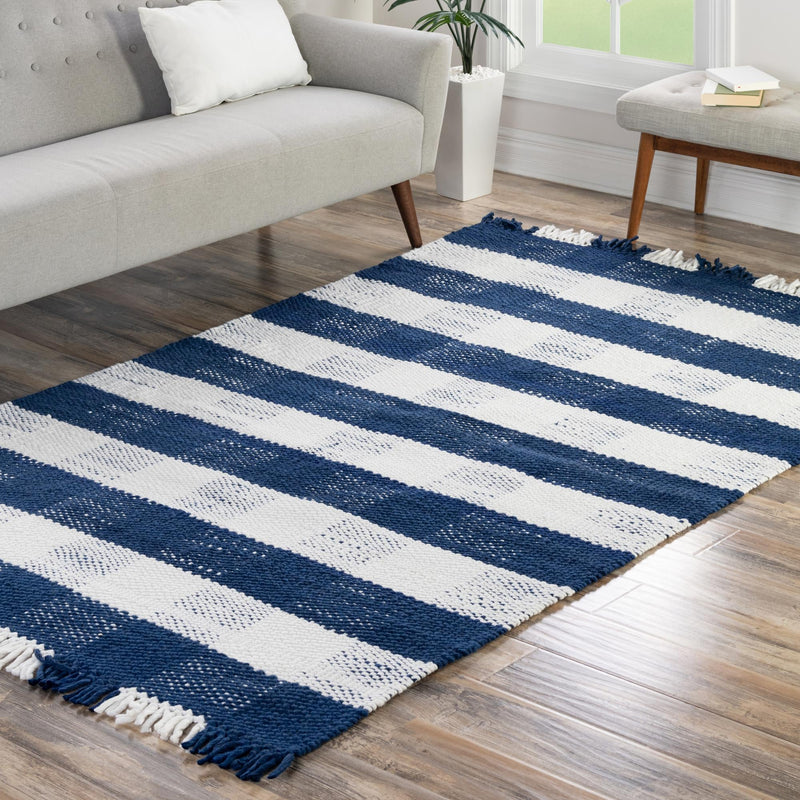 Sustainable Grid Indoor-Outdoor Oasis Collection Area Rug - Savannah Rectangle Navy Blue lifestyle 67