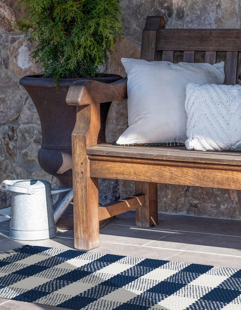 Sustainable Grid Indoor-Outdoor Oasis Collection Area Rug - Savannah Runner Navy Blue lifestyle 79