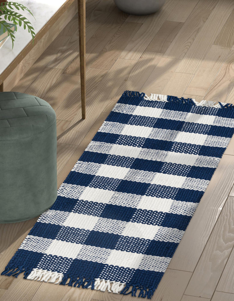 Sustainable Grid Indoor-Outdoor Oasis Collection Area Rug - Savannah Runner Navy Blue lifestyle 89