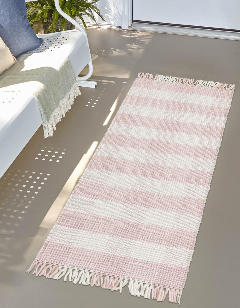 Sustainable Grid Indoor-Outdoor Oasis Collection Area Rug - Savannah Runner Pink lifestyle 101