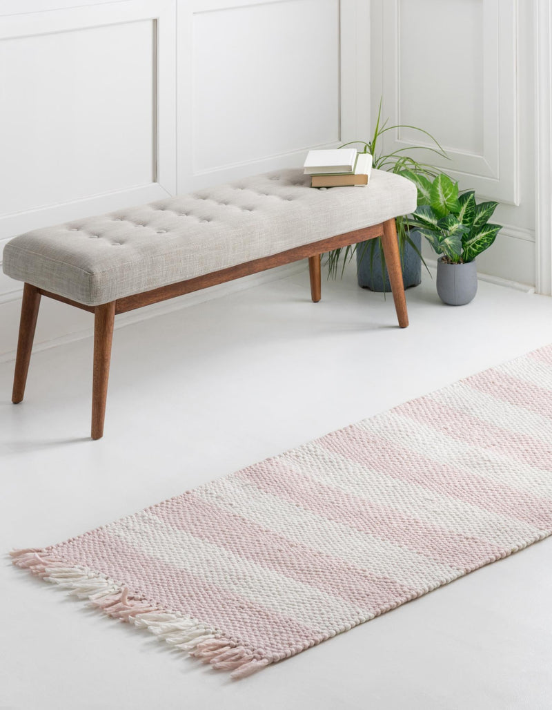 Sustainable Grid Indoor-Outdoor Oasis Collection Area Rug - Savannah Runner Pink lifestyle 106