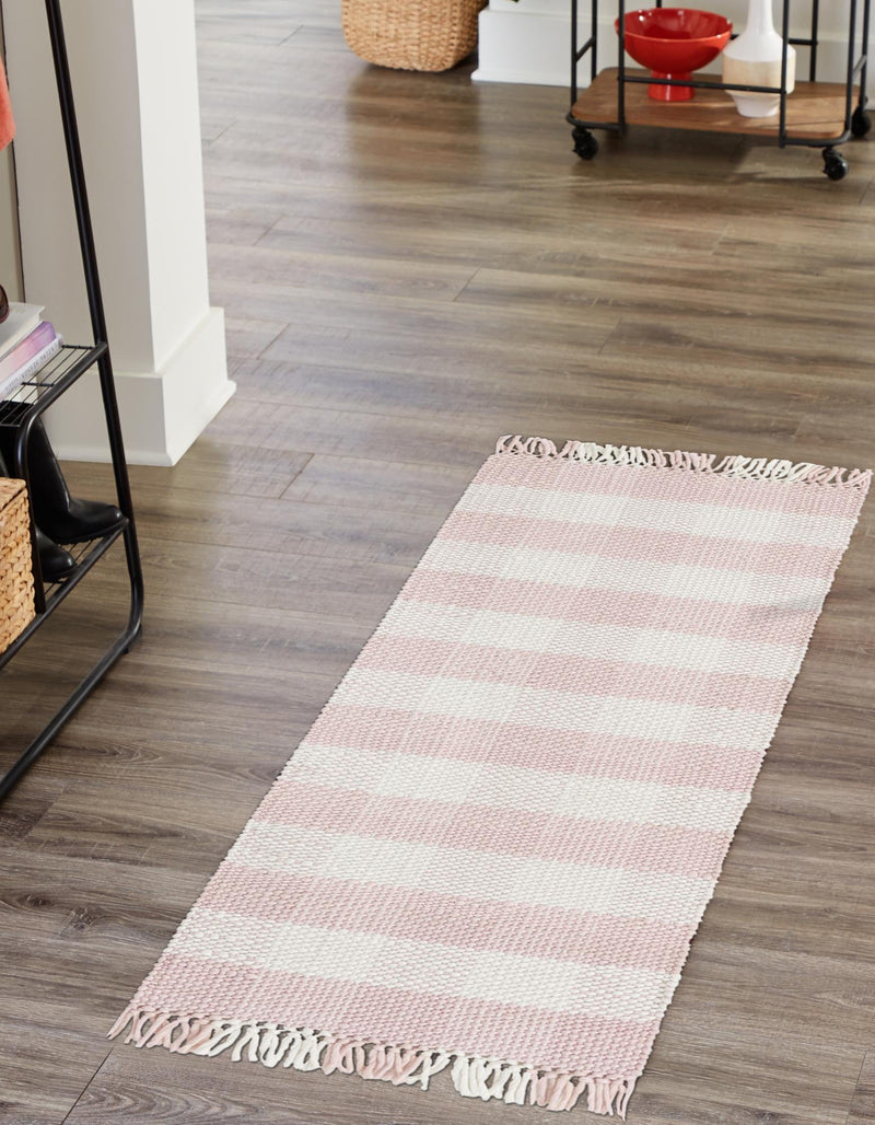Sustainable Grid Indoor-Outdoor Oasis Collection Area Rug - Savannah Runner Pink lifestyle 111