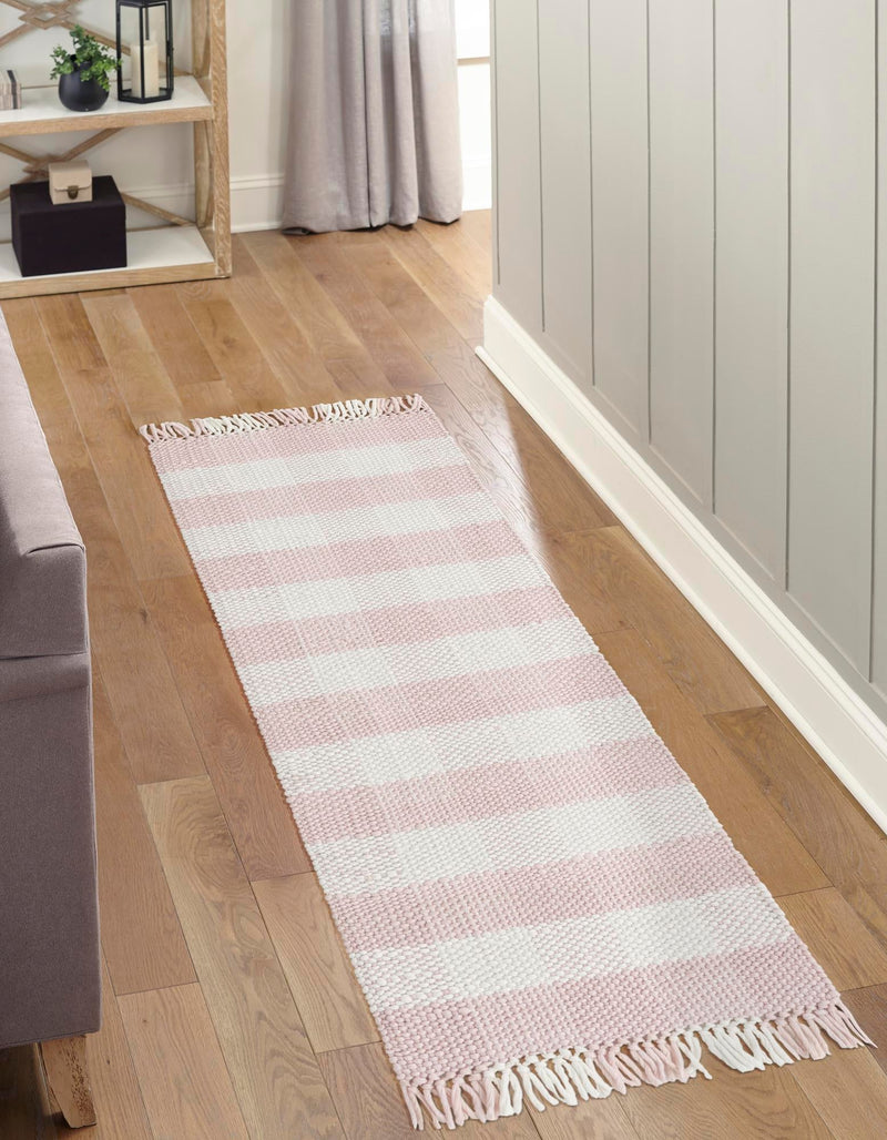 Sustainable Grid Indoor-Outdoor Oasis Collection Area Rug - Savannah Runner Pink lifestyle 121