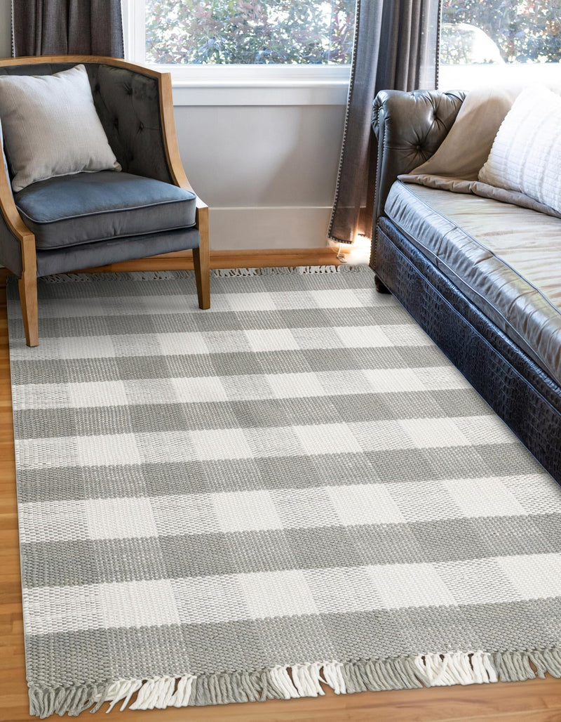 Sustainable Grid Indoor-Outdoor Oasis Collection Area Rug - Savannah Rectangle Gray lifestyle 21