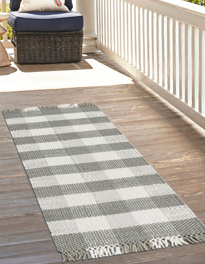 Sustainable Grid Indoor-Outdoor Oasis Collection Area Rug - Savannah Runner Gray lifestyle 87