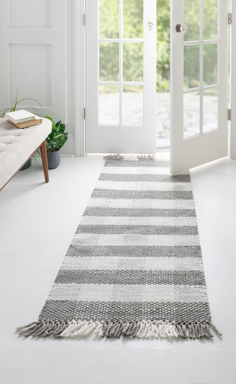 Sustainable Grid Indoor-Outdoor Oasis Collection Area Rug - Savannah Runner Gray lifestyle 95